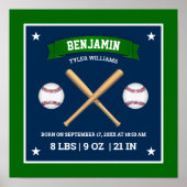 Green and Blue Baseball Bats and Balls Birth Stats ポスター (正面)