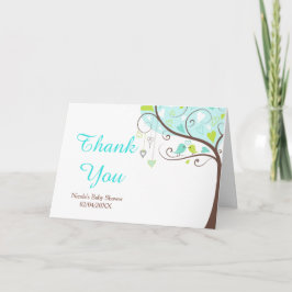 Green and Blue Floral Bird Baby Shower Thank You サンキューカード