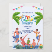 Green and Blue Illustrative Pool Party 招待状 (正面)