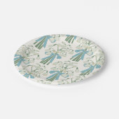 Green and Blue Snowdrop Flower and Bow Bouquets ペーパープレート (アングル)