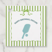 Green and Blue Striped Pickleball Birthday Party フェイバータグ (正面)