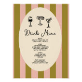 Green and Blush Pink Striped “Drinks Menu” Wedding ポスター (正面)