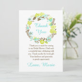 Green and Brown Floral Wreath Bridal Shower サンキューカード (スタンド正面)