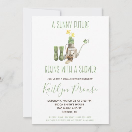 Green and Brown Spring Gardening Bridal Shower 招待状 (正面)