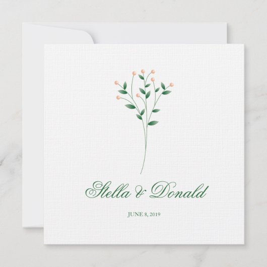 Green and Coral Twigs Wedding Monogram 招待状 (正面)