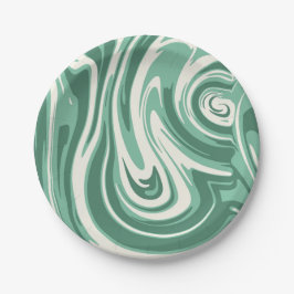 Green and Cream Marble Swirl ペーパープレート