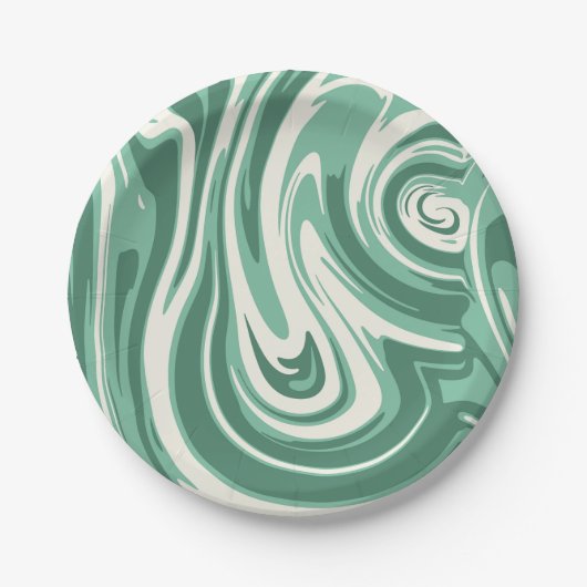 Green and Cream Marble Swirl ペーパープレート (正面)