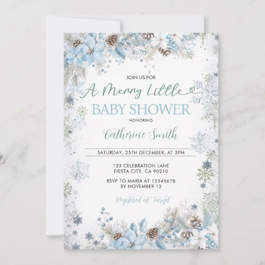Green and Dusty Blue A Merry Little Baby Shower  招待状 (正面)