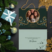 Green and Faux Gold Snowflake Holiday Photo Card カード