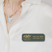 Green and Gold 3 Letter Monogram Business Employee 名札