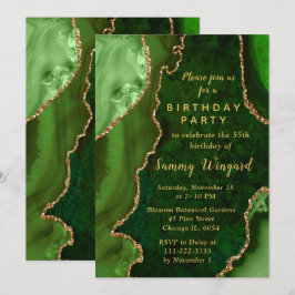 Green and Gold Agate Marble Birthday Party 招待状