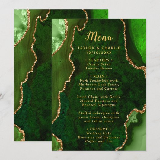Green and Gold Agate Wedding Menu メニュー (正面/裏面)