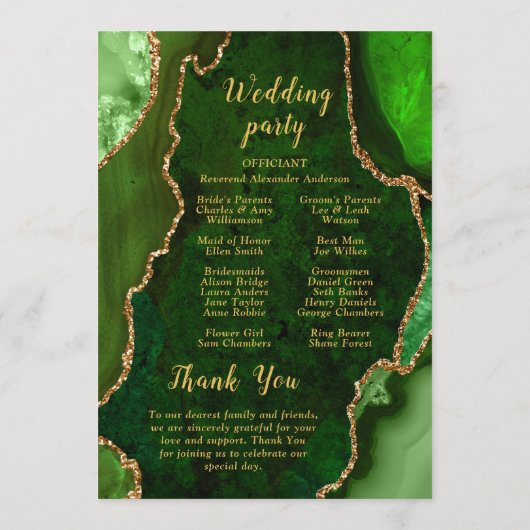 Green and Gold Agate Wedding Program プログラム (裏面)