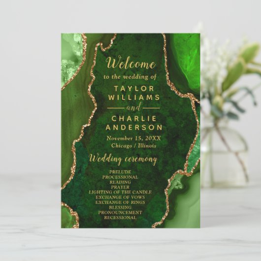 Green and Gold Agate Wedding Program プログラム (スタンド正面)