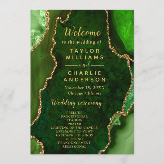 Green and Gold Agate Wedding Program プログラム (正面)