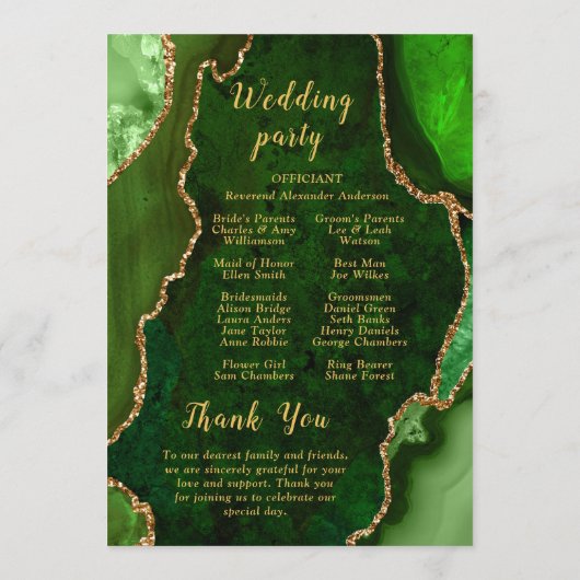Green and Gold Agate Wedding Program プログラム (裏面)