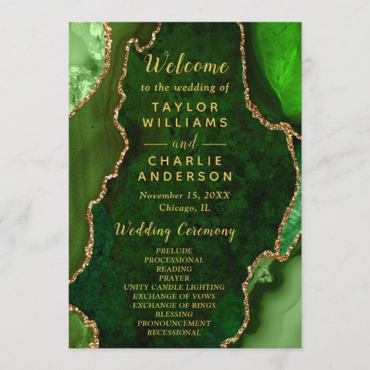 Green and Gold Agate Wedding Program プログラム (正面)