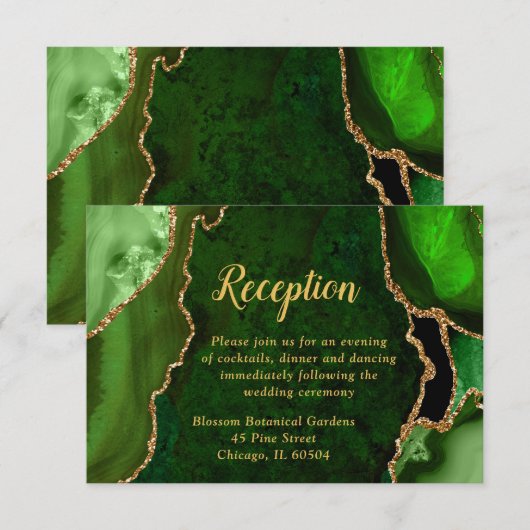 Green and Gold Agate Wedding Reception エンクロージャーカード (正面/裏面)
