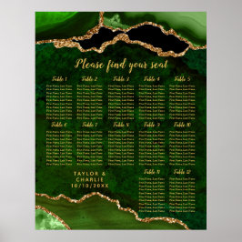 Green and Gold Agate Wedding Seating Chart ポスター