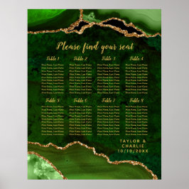 Green and Gold Agate Wedding Seating Chart ポスター
