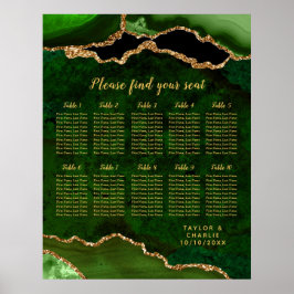 Green and Gold Agate Wedding Seating Chart ポスター