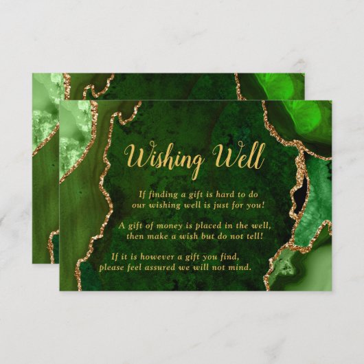 Green and Gold Agate Wedding Wishing Well エンクロージャーカード (正面/裏面)