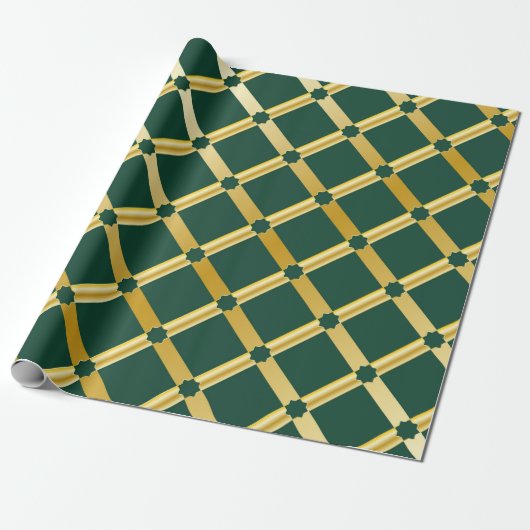 Green and Gold Arabesque Wrapping Paper (Roll) ラッピングペーパー (アンロールド)