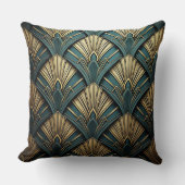 Green and Gold Art Deco Fan クッション (正面)