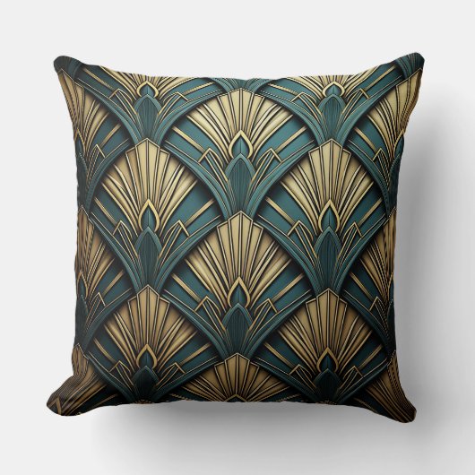 Green and Gold Art Deco Fan クッション (正面)