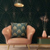Green and Gold Art Deco Fan クッション