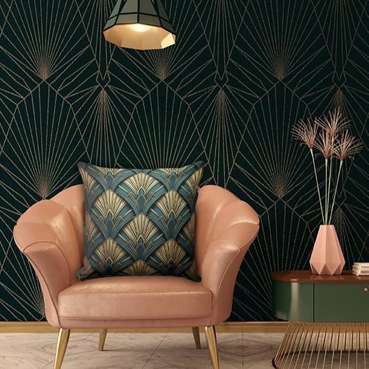 Green and Gold Art Deco Fan クッション