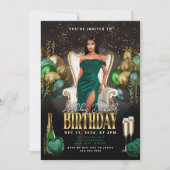 Green and Gold Balloons Royal Birthday Invitation 招待状 (正面)