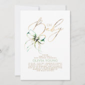 Green and Gold Bow Gender Neutral Baby Shower 招待状 (正面)