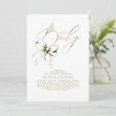 Green and Gold Bow Gender Neutral Baby Shower 招待状 (スタンド正面)