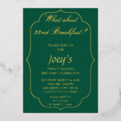Green and Gold Breakfast Birthday Invitations 箔招待状 (正面)
