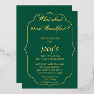 Green and Gold Breakfast Birthday Invitations 箔招待状