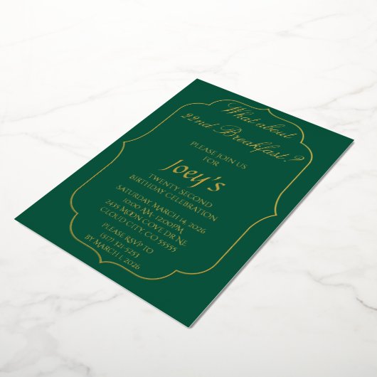 Green and Gold Breakfast Birthday Invitations 箔招待状 (回転した状態)