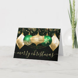 Green and Gold Christmas Baubles Ornaments シーズンカード
