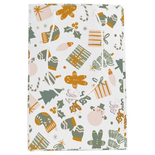 Green And Gold Christmas Holiday Party ミディアムペーパーバッグ (正面)