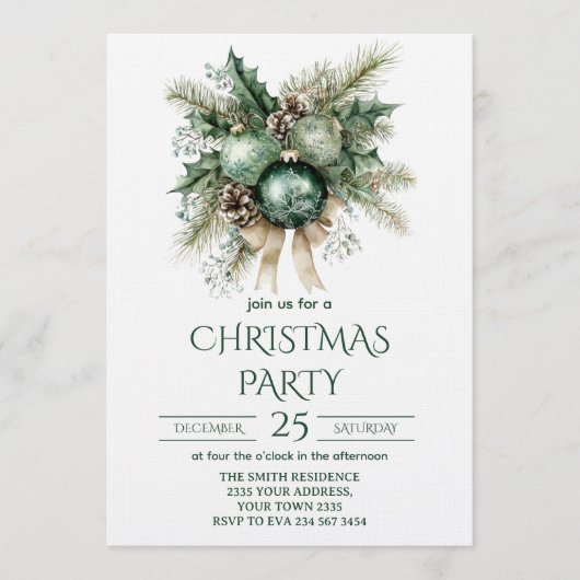 Green and Gold Christmas Party 招待状 (正面)