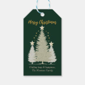 Green and Gold Christmas Tree and Stars ギフトタグ (正面)