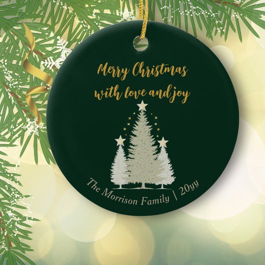 Green and Gold Christmas Tree and Stars セラミックオーナメント