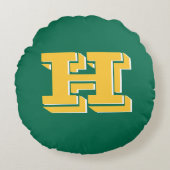 Green and Gold College Style Initial Monogram ラウンドクッション (正面)