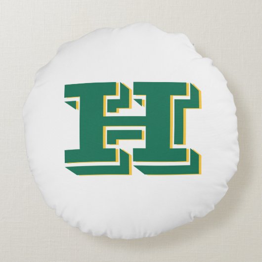 Green and Gold College Style Initial Monogram ラウンドクッション (裏面)