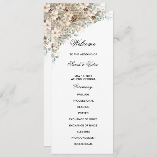 Green and gold floral double side program card プログラム (正面/裏面)