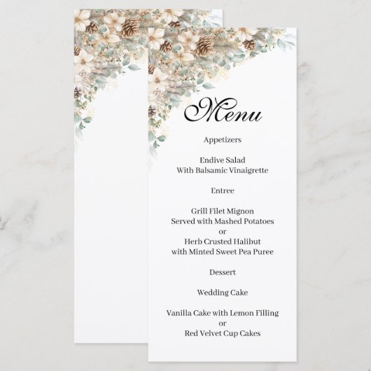 Green and gold floral Menu メニュー (正面/裏面)