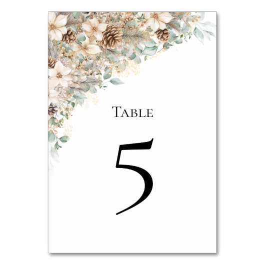 Green and gold floral Table Number Card テーブルナンバー (正面)