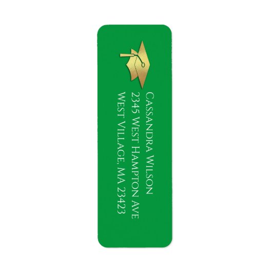 Green and Gold Graduation Return Address ラベル (正面)