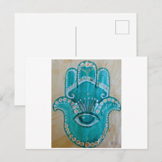 Green and Gold Hamsa ポストカード (正面/裏面)