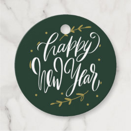 Green and Gold Happy New Year Calligraphy Wreath フェイバータグ